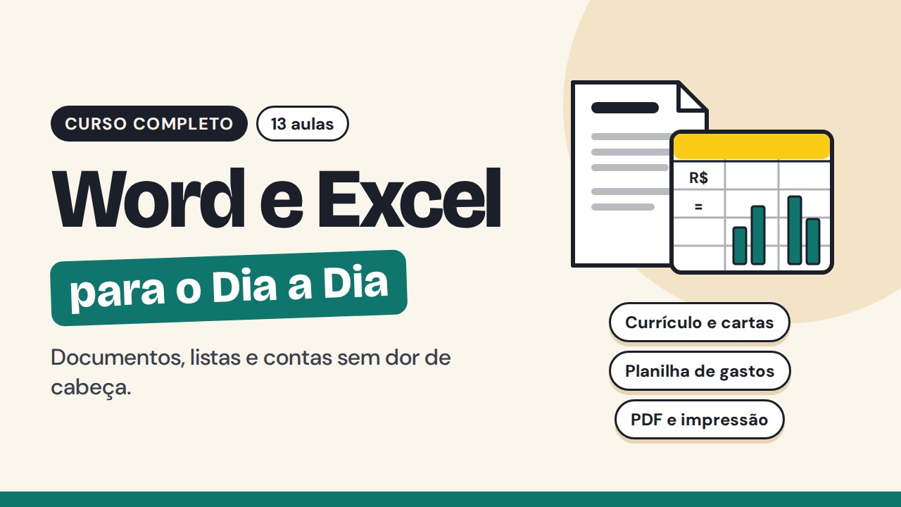 Capa do curso Word e Excel para o Dia a Dia